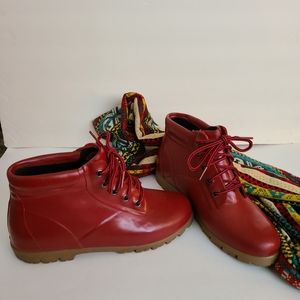 Red Lands End ankle booties